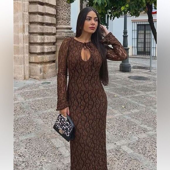 ZARA BOHO LONG LACE DRESS - Picture 4 of 16